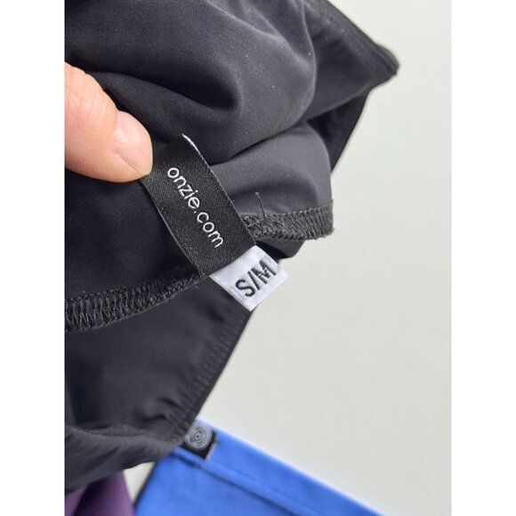 ONZIE High Rise Track Black Purple Blue Colorblock Ankle Leggings, Size S/M - Picture 14 of 15